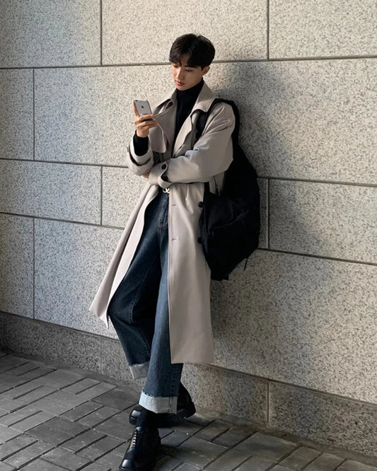 Gray Craftklart Dropship men's trench coat featuring a sleek urban business overcoat design for stylish professional wear.
