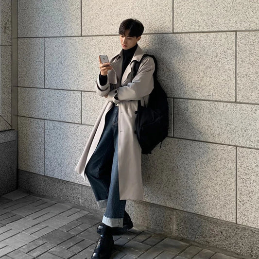 Gray Craftklart Dropship men's trench coat featuring a sleek urban business overcoat design for stylish professional wear.