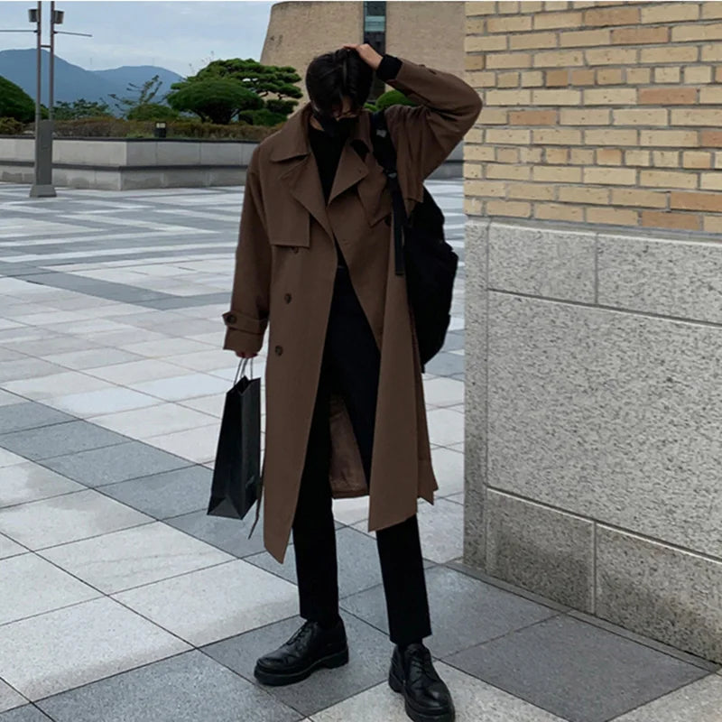 Gray Craftklart Dropship men's trench coat, urban business overcoat with classic design, suitable for professional and casual wear.