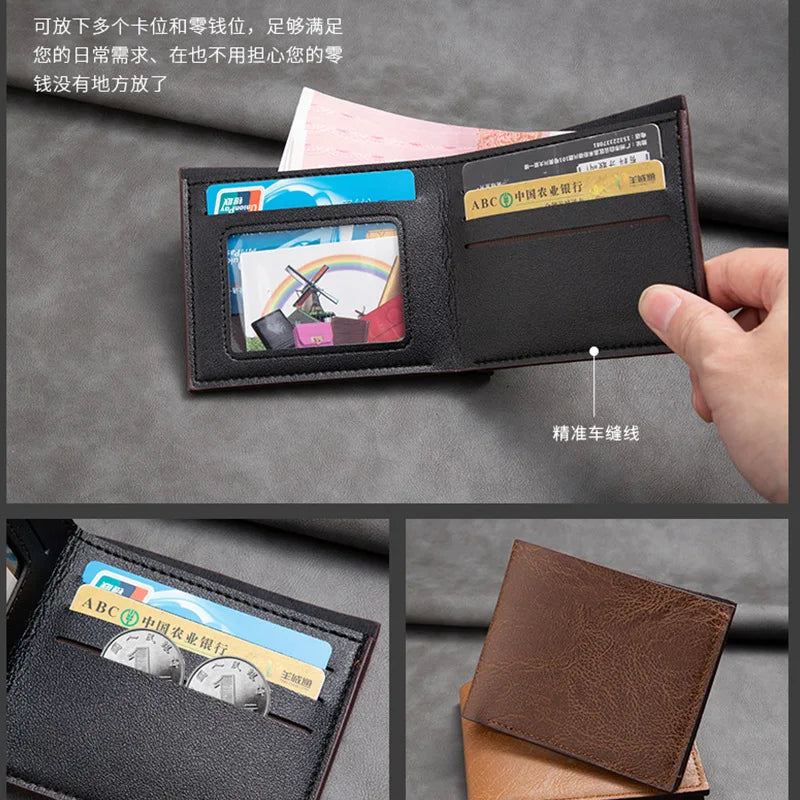 Black men's PU wallet by Craftklart Dropship with multiple card slots and ID window for credit cards and cash storage.