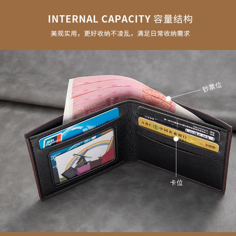 Black men's PU wallet with multiple card slots, ID window, and credit card holder from Craftklart Dropship.