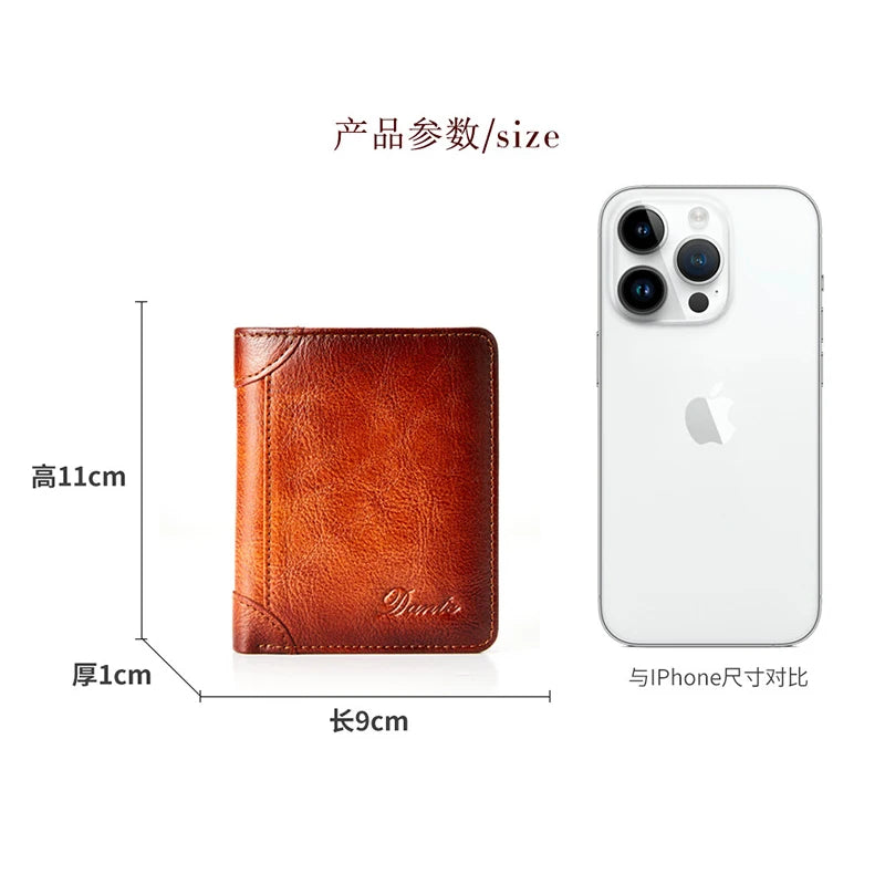 Craftklart Dropship men's leather wallet with RFID anti-theft protection, two-fold design with brush finish for secure storage.