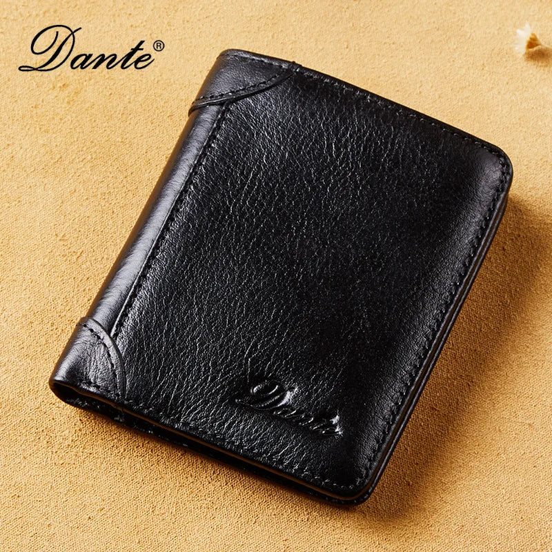 Leather men's bifold wallet by Craftklart Dropship with RFID anti-theft brush, showcasing smooth leather and secure card slots.