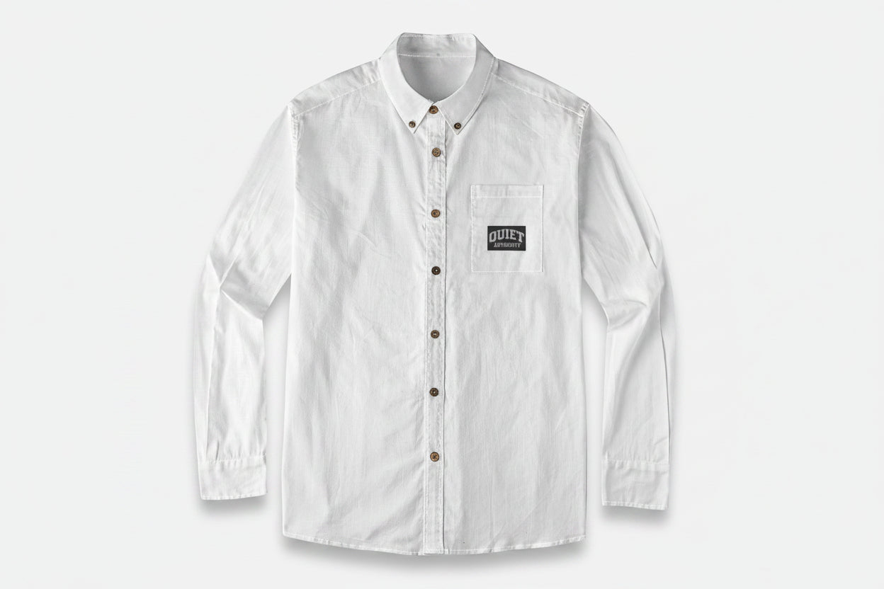 Men's White Slub Cotton Lapel Urban Casual Long Sleeve | Minimalist Streetwear | Craftklart