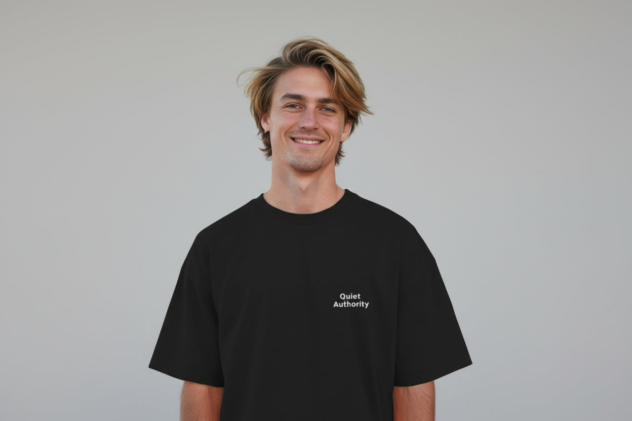 Quiet Authority Oversized Tee – Shadow Black | Minimalist Streetwear | Craftklart