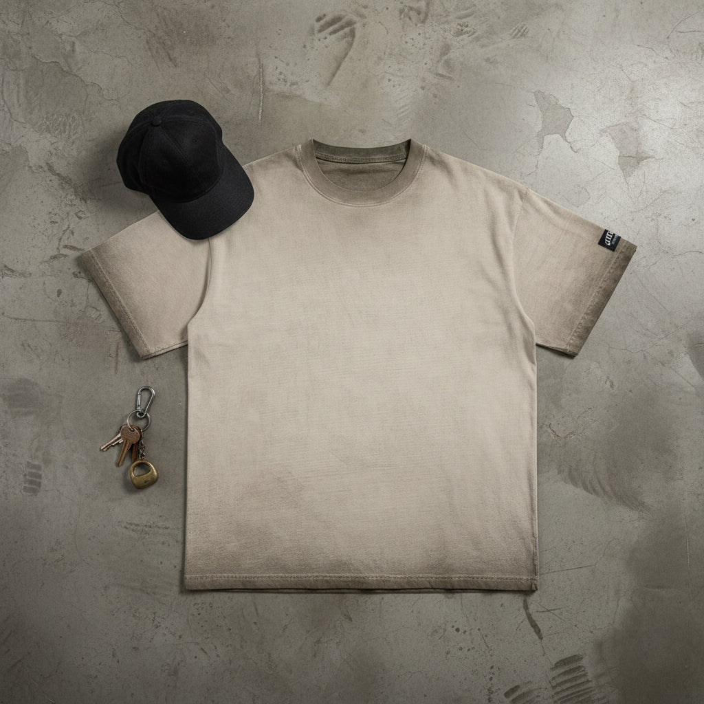 Men's retro heavyweight washed T-shirt by Craftklart in dark gray with double-sided DTF print, featuring a casual, vintage style.