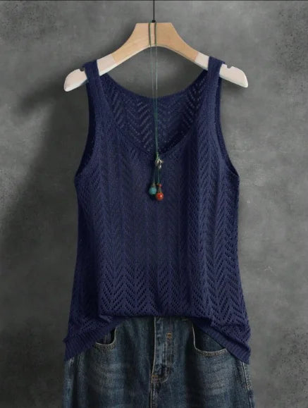 Purple women's slim fit knitted sleeveless vest with O-neck, crafted by Craftklart, designed as a stylish tank top for women.