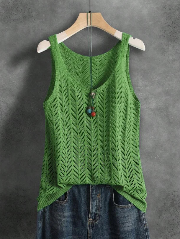 Purple women's slim fit knitted sleeveless vest with O-neck, crafted by Craftklart, styled as a tank top.