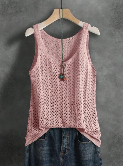 Purple women's slim fit knitted sleeveless vest with O-neck, Craftklart tank top styled as a versatile top for casual wear.
