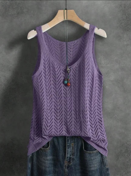 Purple women's slim fit knitted vest with sleeveless O-neck design, crafted by Craftklart, perfect as a stylish tank top.