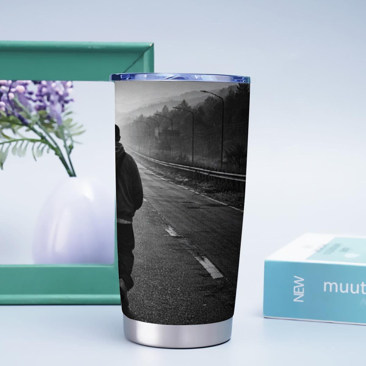 Craftklart 20oz white stainless steel tumbler with custom print featuring the Quiet Authority design, durable and insulated for beverages.