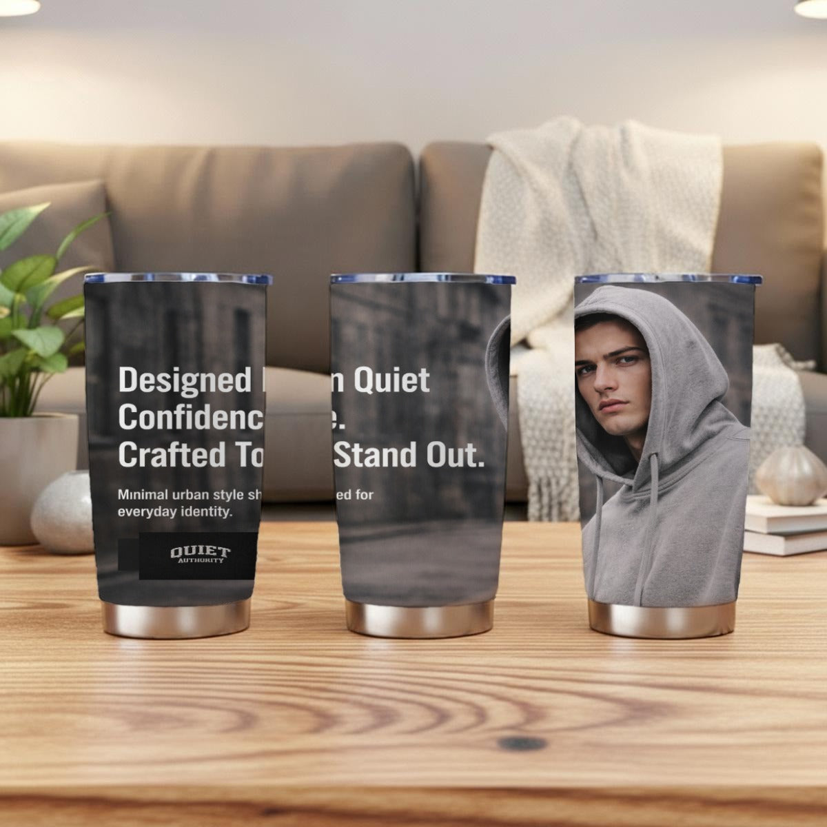 Craftklart Urban Edge 20oz stainless steel tumbler with custom print, featuring a sleek white design and durable construction.