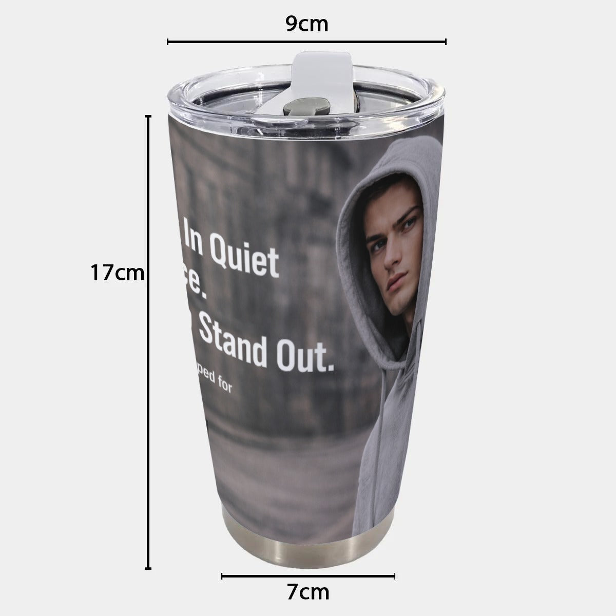 Craftklart 20oz white stainless steel tumbler with urban edge custom print, perfect for hot and cold beverages.