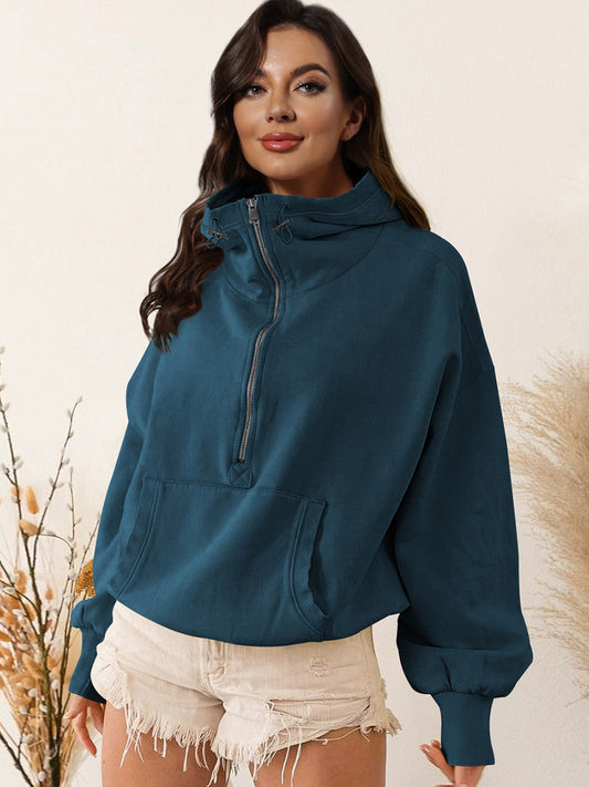 Zip-Up Dropped Shoulder Hoodie - Premium Hoodie from Trendsi - Just $30.95! Shop now at Craftklart.store