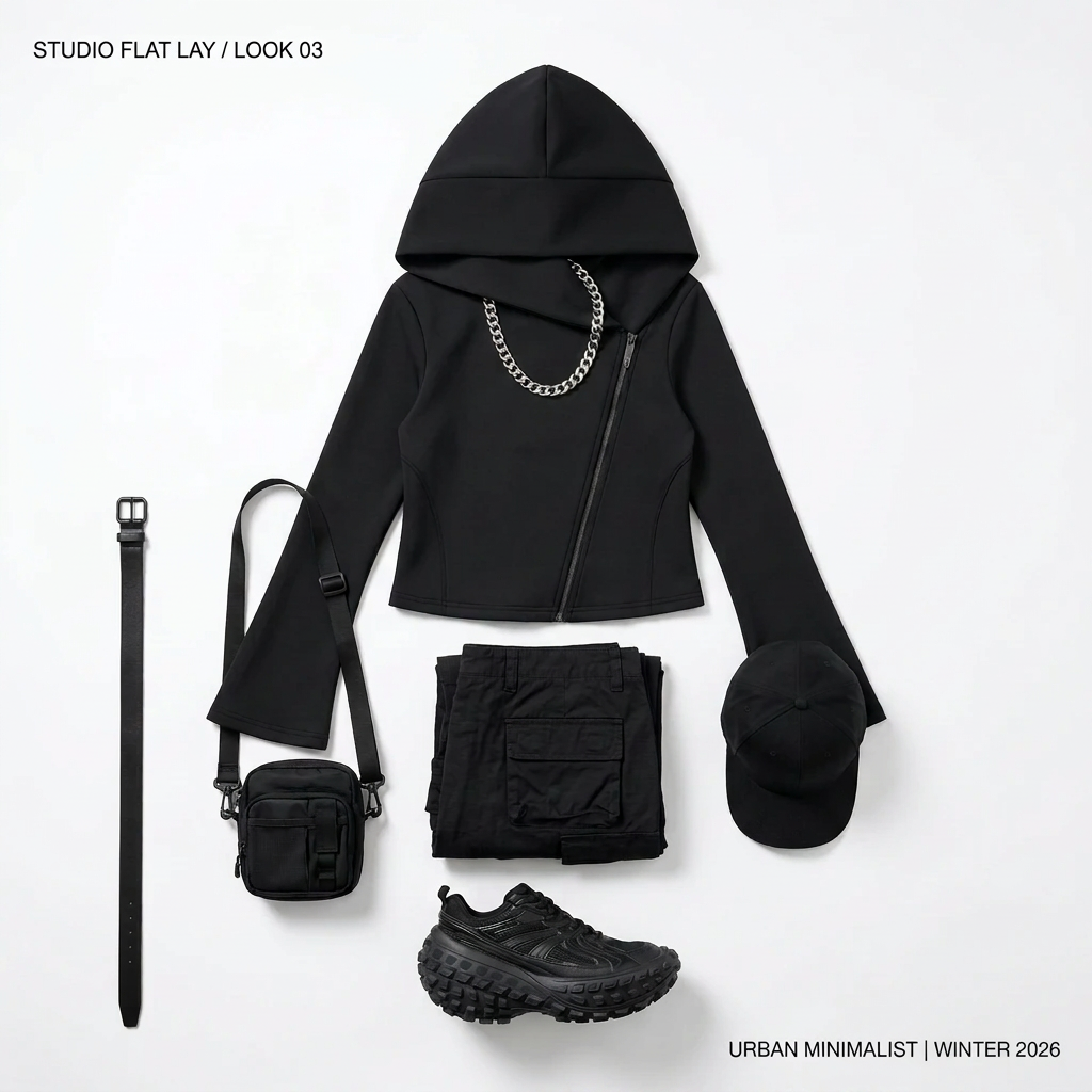 ODMPOD Bellhaven Full Zip Hoodie in black with hood and front pockets