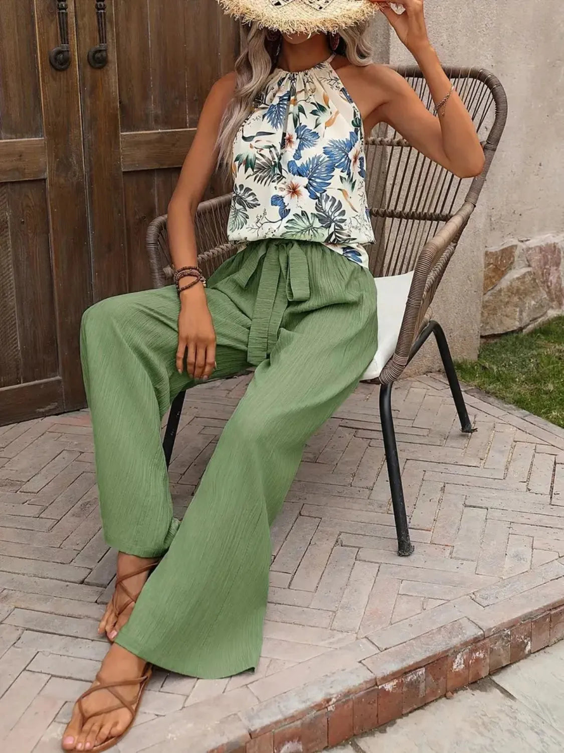 Printed Tank Top and Wide Leg Pants Set - Premium Set from Trendsi - Just $25.01! Shop now at Craftklart.store