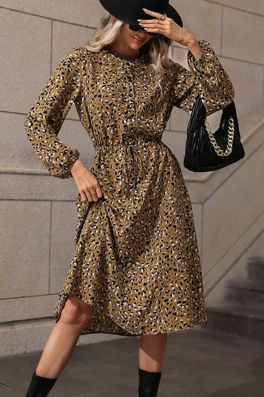 Honey Printed Long Sleeve Midi Dress - Premium Dress from Trendsi - Just $22.68! Shop now at Craftklart.store