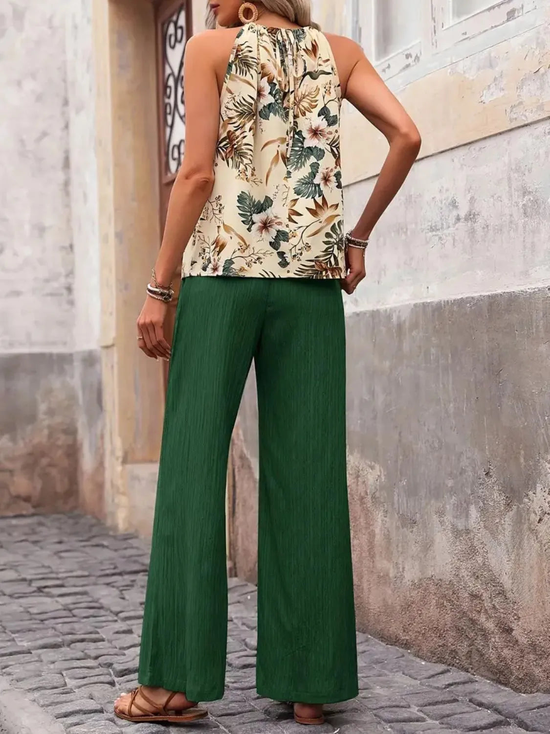 Printed Tank Top and Wide Leg Pants Set - Premium Set from Trendsi - Just $25.01! Shop now at Craftklart.store