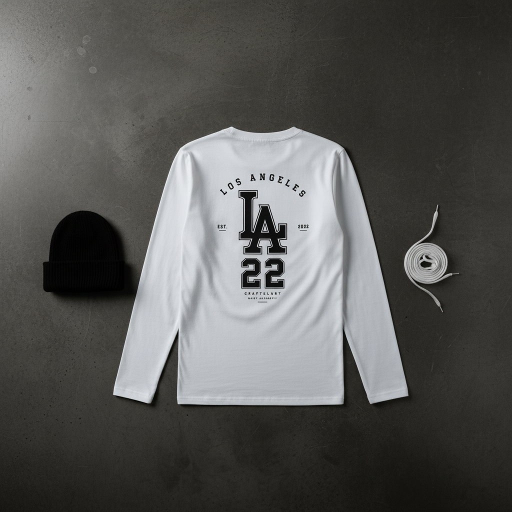 White Printed Long Sleeve T Shirt Back