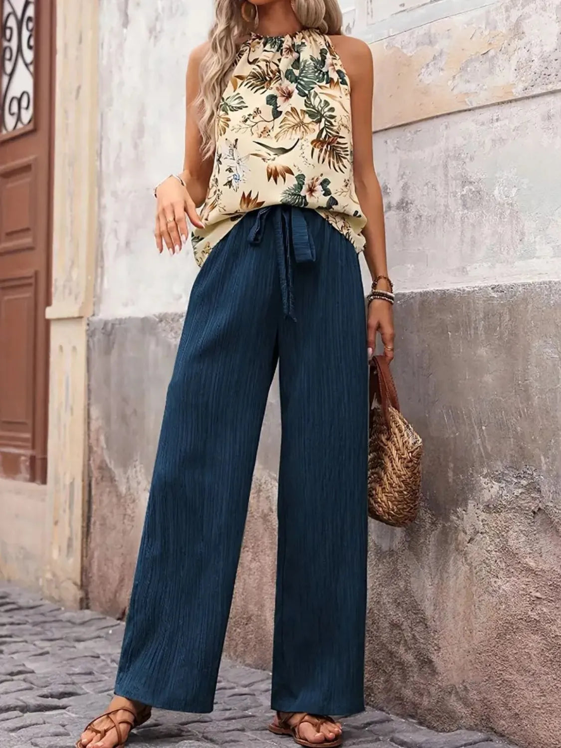 Printed Tank Top and Wide Leg Pants Set - Premium Set from Trendsi - Just $25.01! Shop now at Craftklart.store