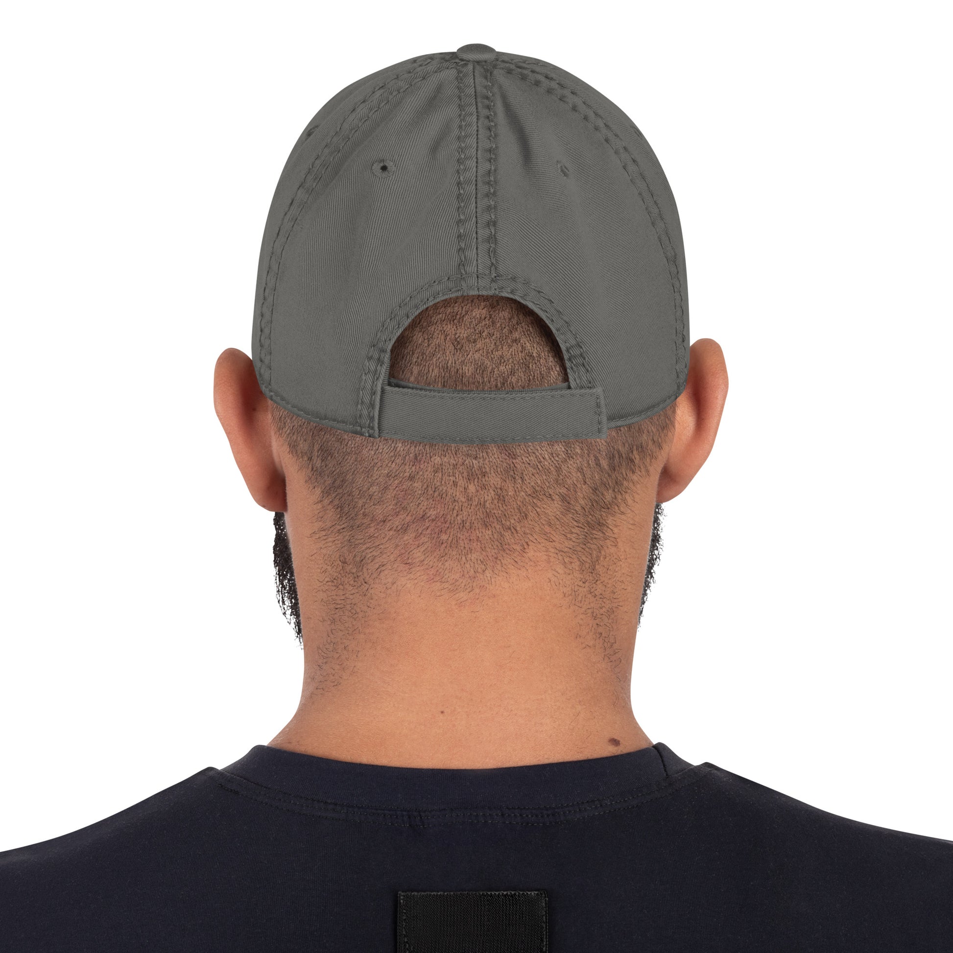 Craftklart distressed dad hat in charcoal grey, featuring a classic baseball cap design with a worn, vintage look.