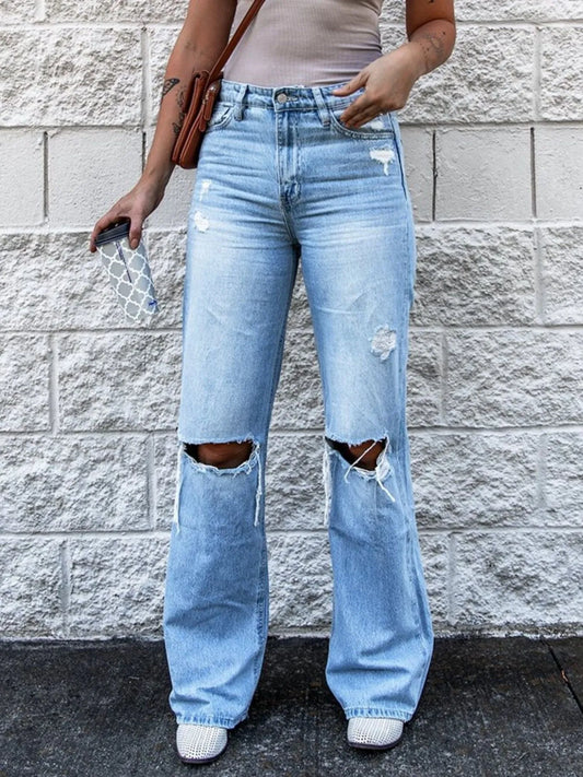 High Waist Distressed Jeans - Premium Pants from Trendsi - Just $30.57! Shop now at Craftklart.store
