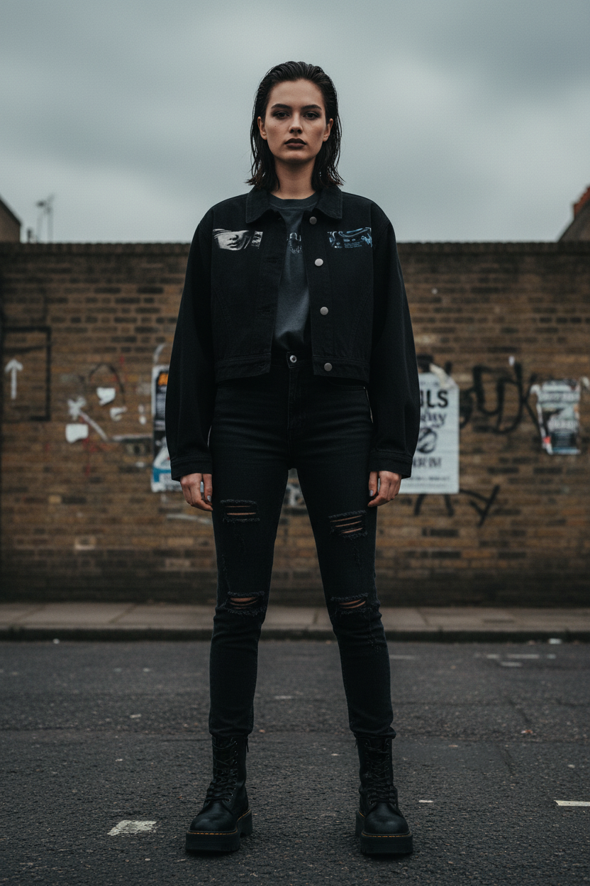 Urban Girl Crop Denim Jacket — Black