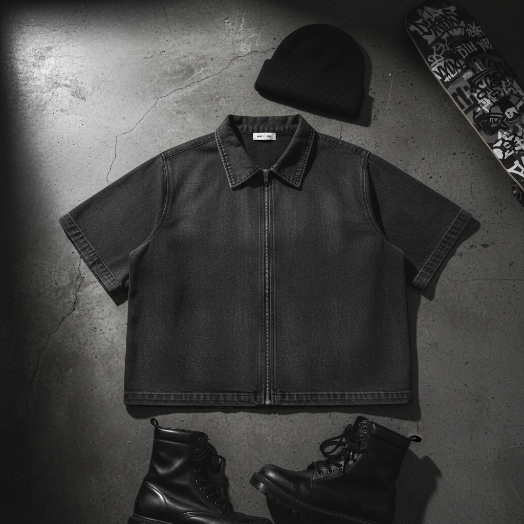 Hot KWashed Full-Zip Denim Shirt