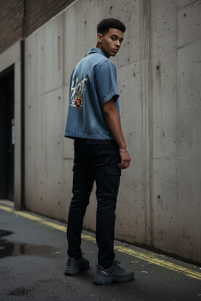 Hot KWashed Full-Zip Denim Shirt