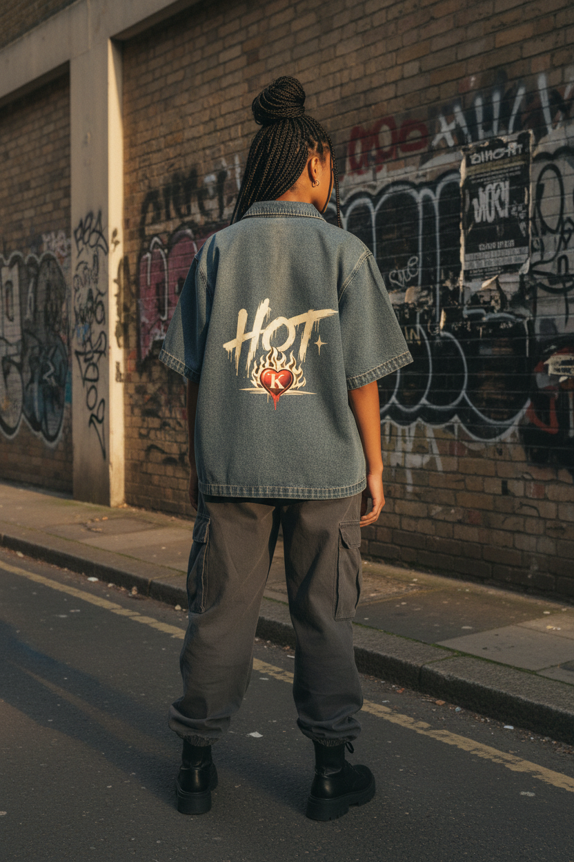 Hot KWashed Full-Zip Denim Shirt