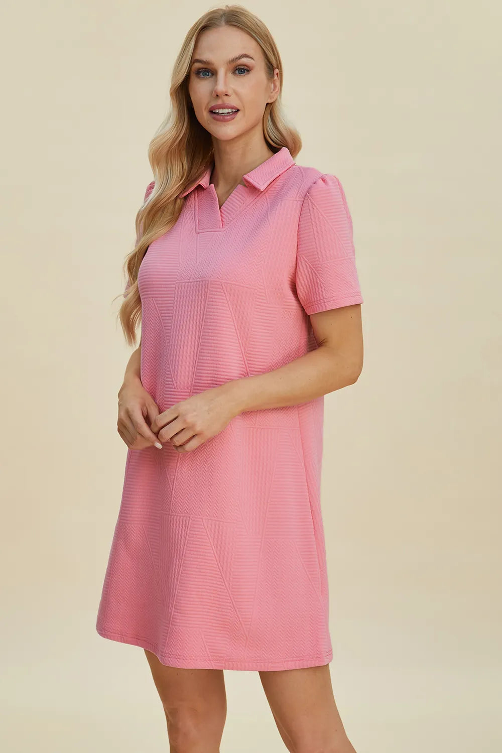 Double Take Full Size Texture Short Sleeve Dress - Premium Dress from Trendsi - Just $22.95! Shop now at Craftklart.store