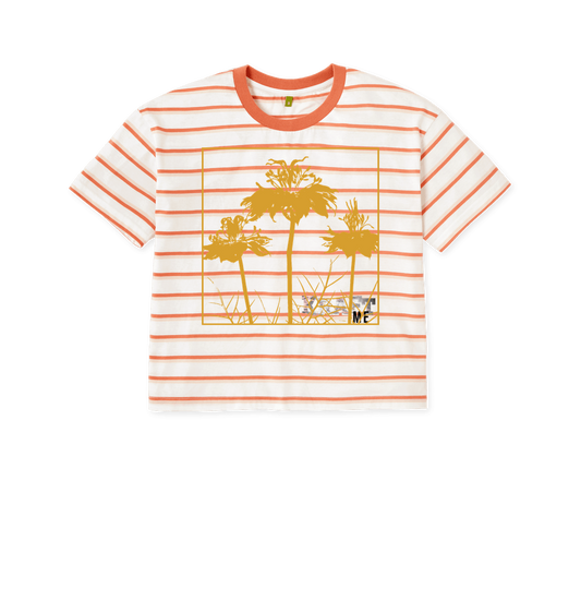 Coral Stripes Printed T-shirt Front