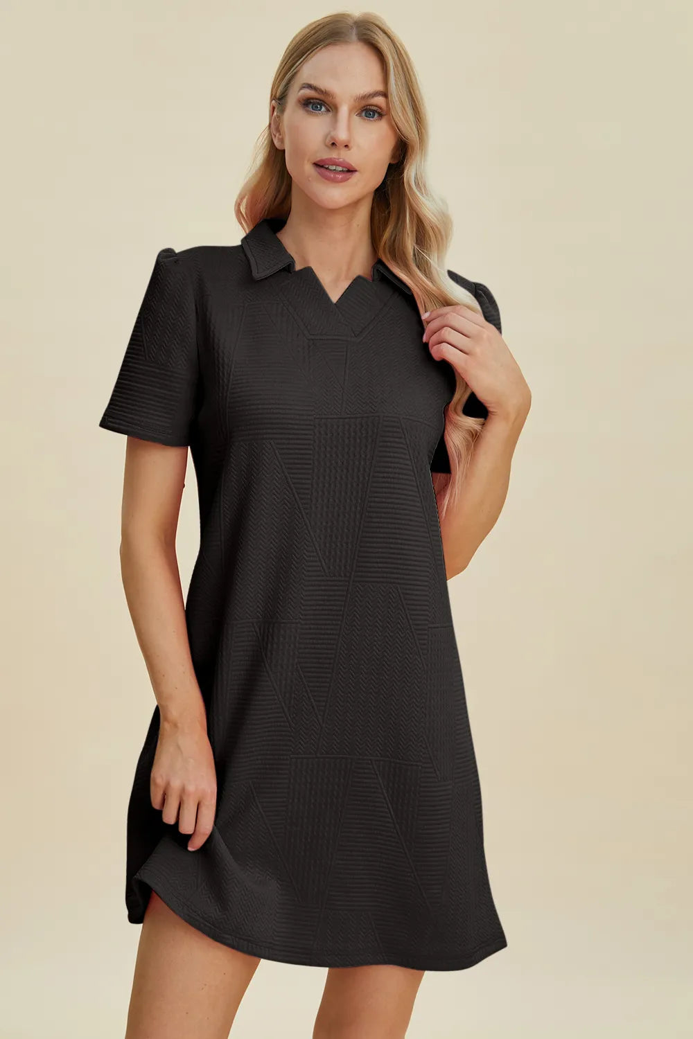 Double Take Full Size Texture Short Sleeve Dress - Premium Dress from Trendsi - Just $22.95! Shop now at Craftklart.store