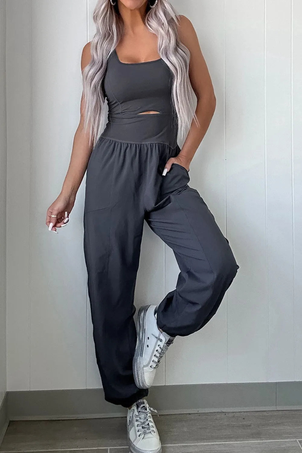 Cutout Square Neck Wide Strap Active Jumpsuit - Premium Activewear from Trendsi - Just $29.96! Shop now at Craftklart.store