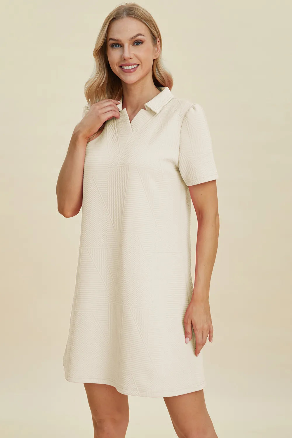 Double Take Full Size Texture Short Sleeve Dress - Premium Dress from Trendsi - Just $22.95! Shop now at Craftklart.store