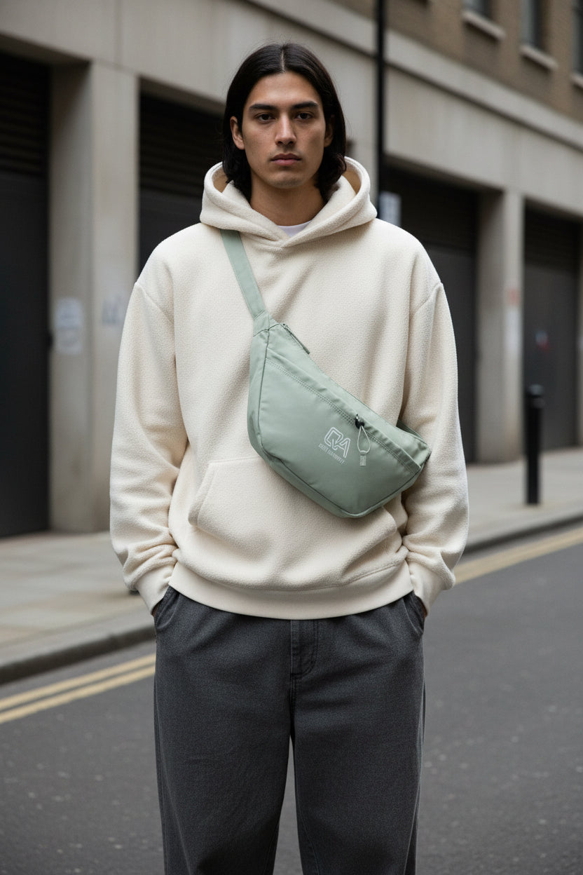 Craftklart compact green crossbody bag with front pocket, casual style, perfect for everyday use.