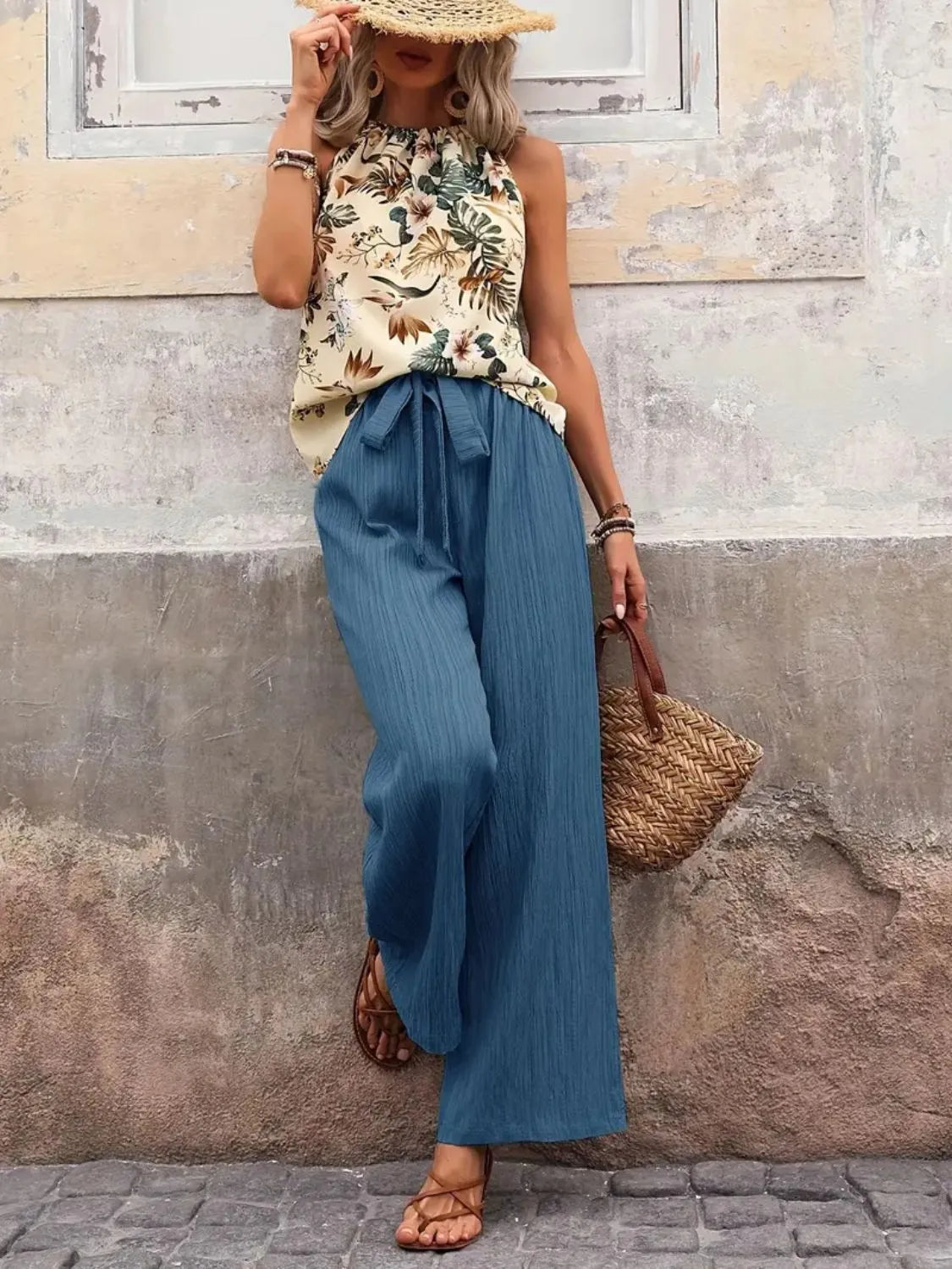 Printed Tank Top and Wide Leg Pants Set - Premium Set from Trendsi - Just $25.01! Shop now at Craftklart.store