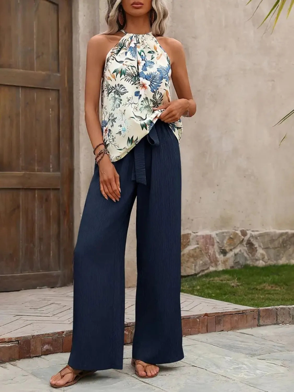 Printed Tank Top and Wide Leg Pants Set - Premium Set from Trendsi - Just $25.01! Shop now at Craftklart.store