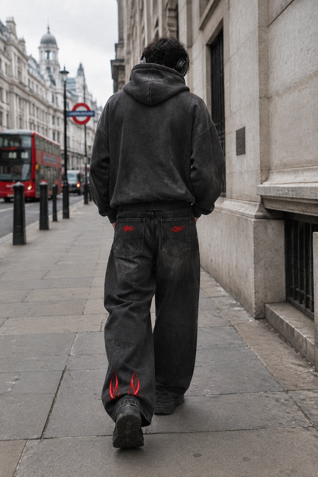 Men's Sunfade Vintage Wash Barrel Leg Jeans by ODMPOD, showing distressed denim pants with a relaxed fit and faded finish.
