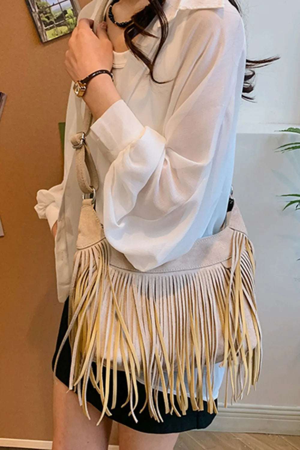 Suede Fringe Adjustable Strap Shoulder Bag - Premium Crossbody Bag from Trendsi - Just $21.74! Shop now at Craftklart.store