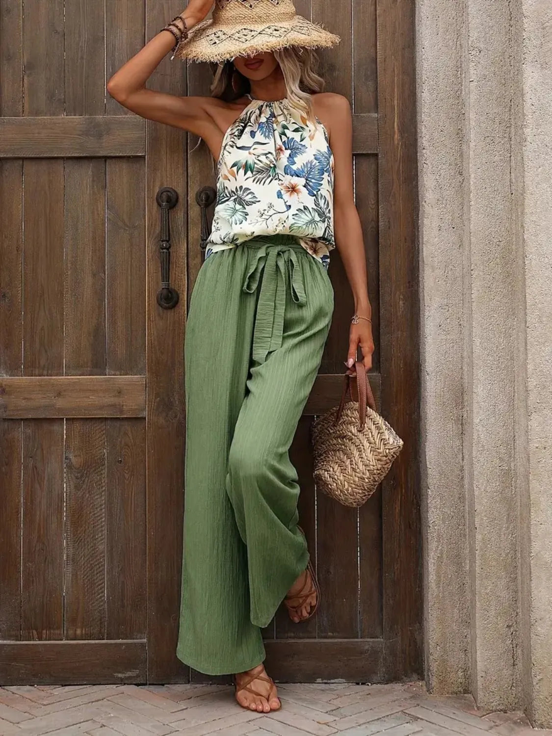 Printed Tank Top and Wide Leg Pants Set - Premium Set from Trendsi - Just $25.01! Shop now at Craftklart.store