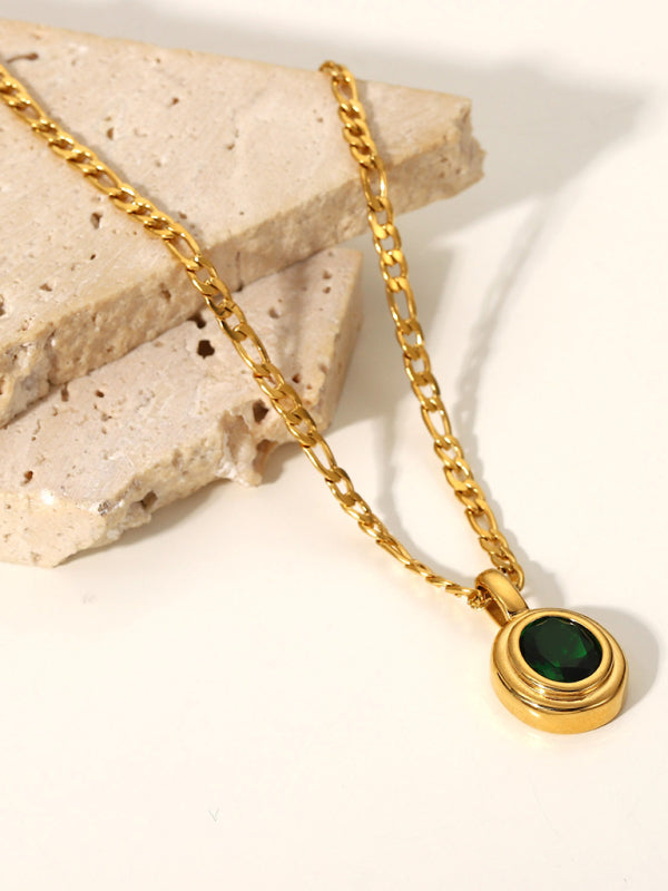 New Stainless Steel Jewelry Cubic Zirconia Oval Pendant Necklace - Premium Necklace from kakaclo - Just $7.83! Shop now at Craftklart.store