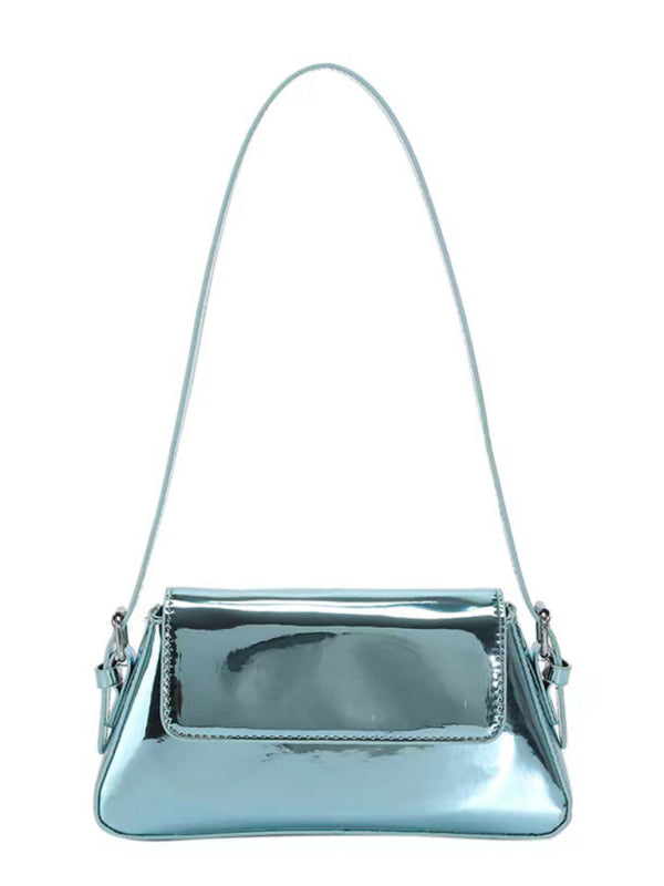 Fashion Patent Leather Ladies Baguette Texture Glossy Underarm Shoulder Bag