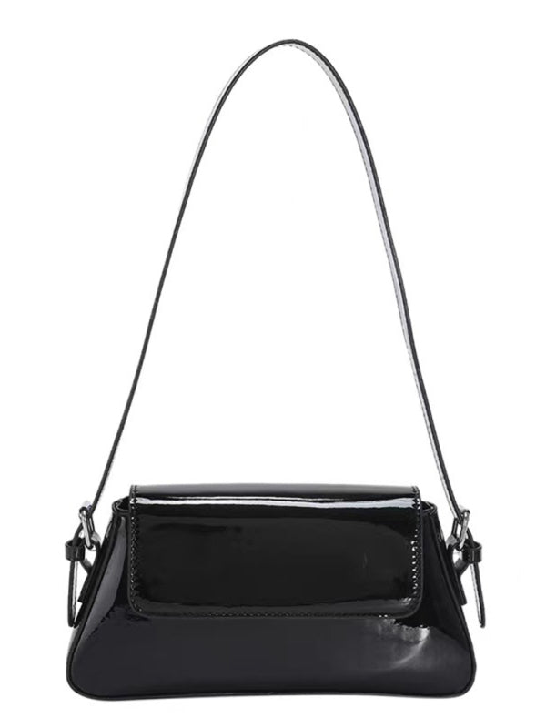 Fashion Patent Leather Ladies Baguette Texture Glossy Underarm Shoulder Bag