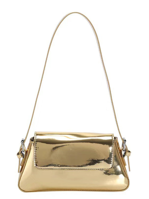 Fashion Patent Leather Ladies Baguette Texture Glossy Underarm Shoulder Bag