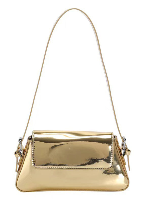 Fashion Patent Leather Ladies Baguette Texture Glossy Underarm Shoulder Bag