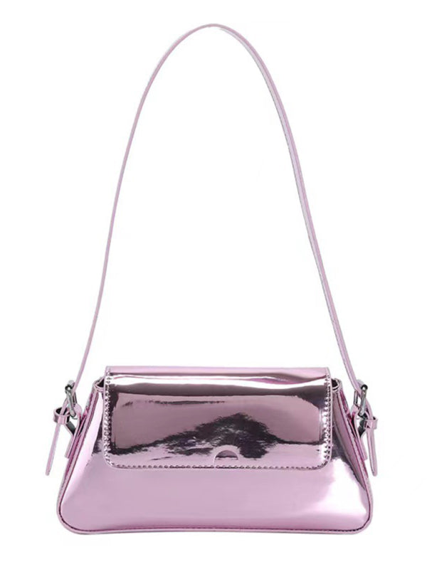 Fashion Patent Leather Ladies Baguette Texture Glossy Underarm Shoulder Bag