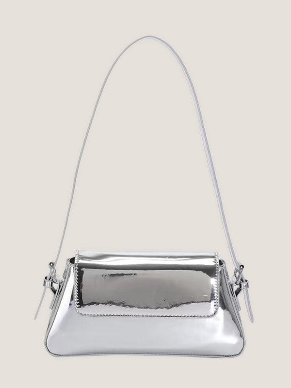 Fashion Patent Leather Ladies Baguette Texture Glossy Underarm Shoulder Bag