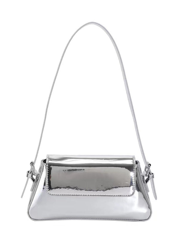 Fashion Patent Leather Ladies Baguette Texture Glossy Underarm Shoulder Bag