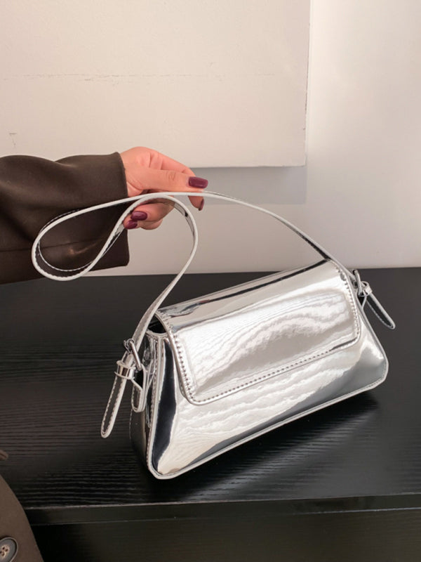 Fashion Patent Leather Ladies Baguette Texture Glossy Underarm Shoulder Bag